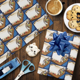 Papel De Regalo Bolsa de comestibles de gato atigrado curioso azul