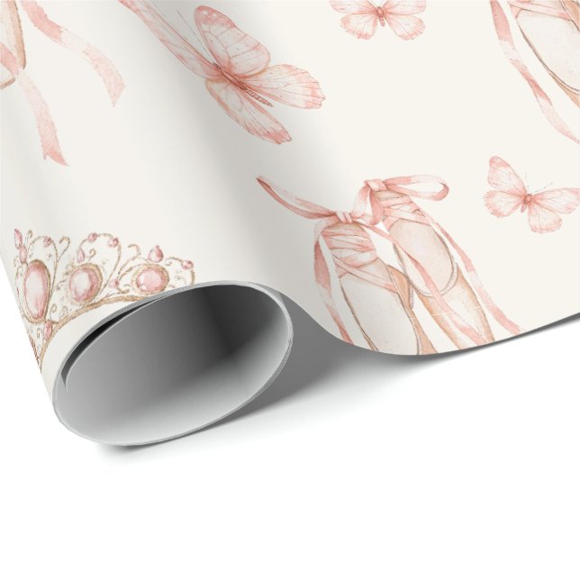 Papel De Regalo Bombas de ballet rosa y tiaras (Esquina del rollo)