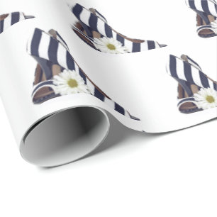 Papel De Regalo bombas de rayas blancas y negras con margarita