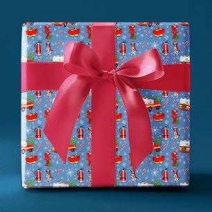 Papel De Regalo Bombero Navidad con Santa y Dálmata