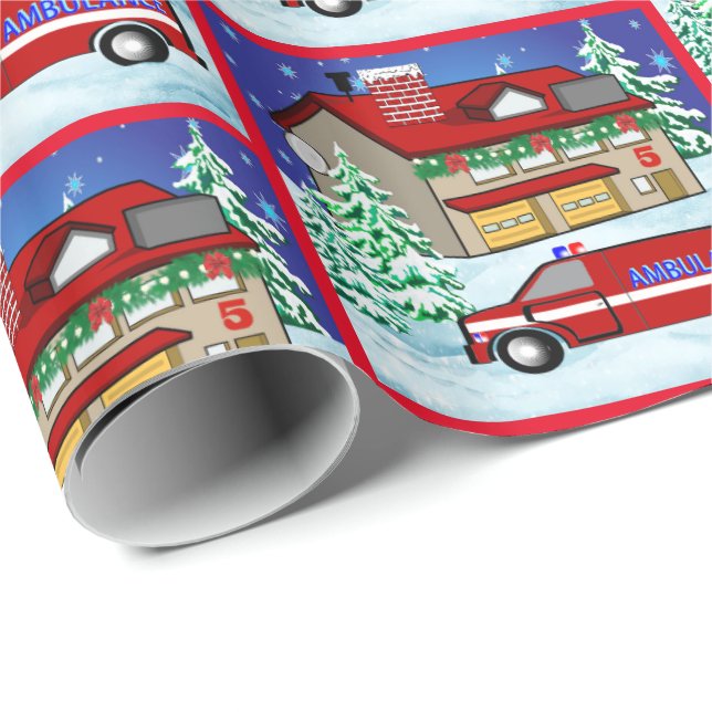 Papel De Regalo Bomberos Bomberos Bomberos Ambulancia EMS Navidade (Esquina del rollo)