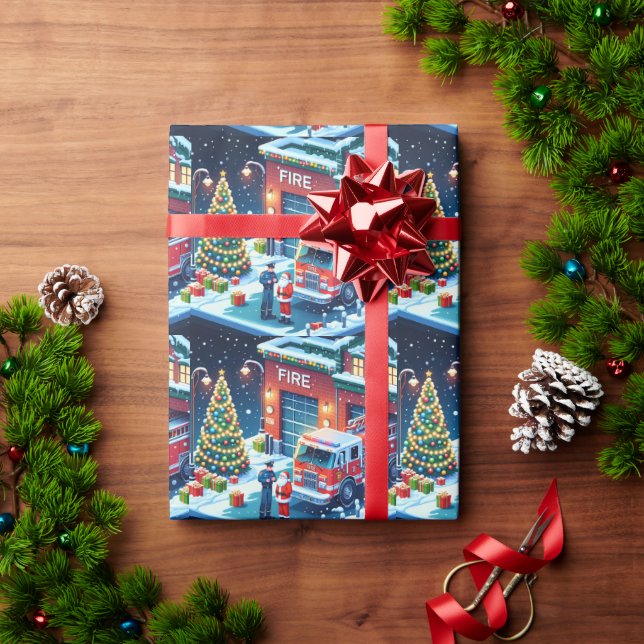 Papel De Regalo Bomberos De Camión Y Navidades De Santa (Regalo de vacaciones)