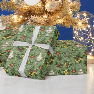 Papel De Regalo Bombillas vintage estampadas con motivos de Navida