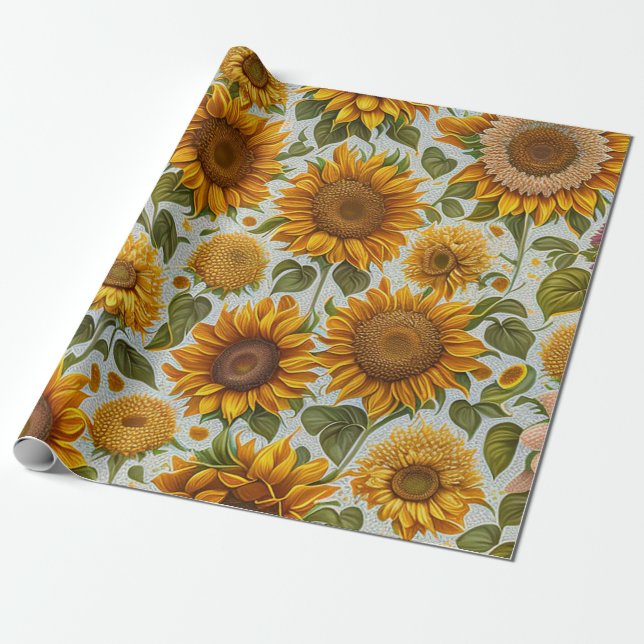 Papel De Regalo Bonita colección moderna de girasoles (Desenrollado)