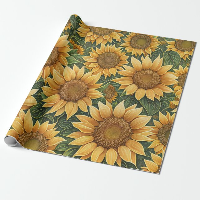 Papel De Regalo Bonita colección moderna de girasoles (Desenrollado)