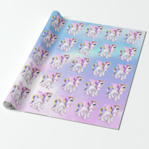 Papel De Regalo Bonita unicornio con barro arco iris y cola