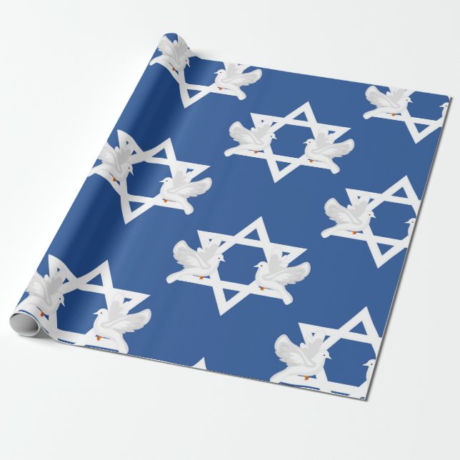 Papel De Regalo Bonitas palomas de Hanukkah (Desenrollado)