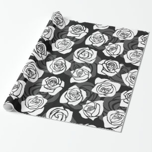 Papel De Regalo Bonitas rosas blancas y negras de época