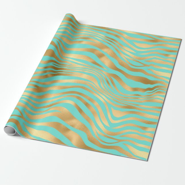 Papel De Regalo Bonitas y onduladas franjas doradas (Desenrollado)