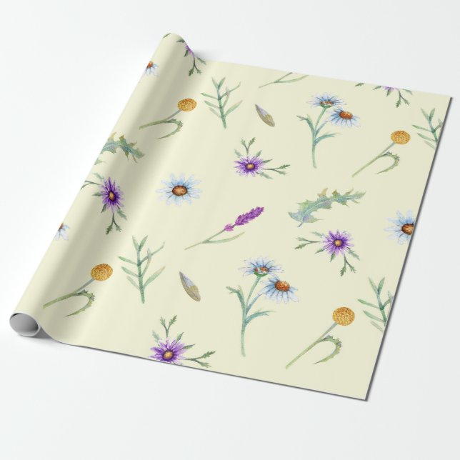 Papel De Regalo Bonito acuarela Flora silvestre (Desenrollado)