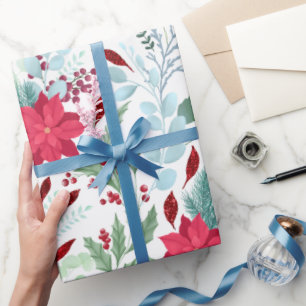Papel De Regalo Bonito acuarela floral purpurina poinsettia roja