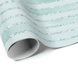 Papel De Regalo Bonito Aqua Mint Glitzy Purpurinas Stripes