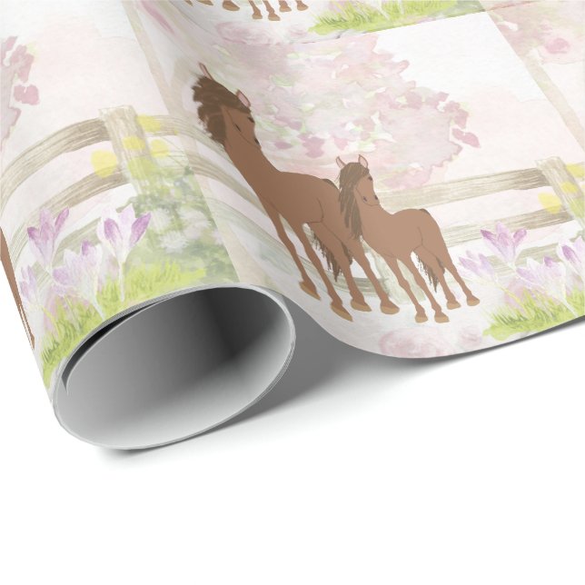 Papel De Regalo Bonito Brown Mare y Caballo de Ternera (Esquina del rollo)