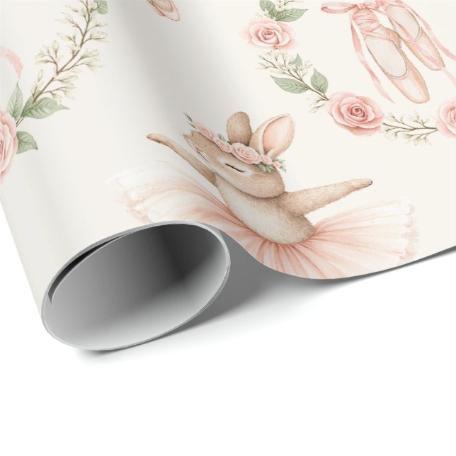 Papel De Regalo bonito conejo de bailarina y flores (Esquina del rollo)