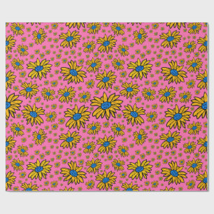 Papel De Regalo Bonito Daisies amarillo rosa azul