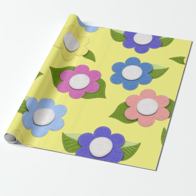 Papel De Regalo Bonito de Flores de Estilo Felt Whimsical (Desenrollado)