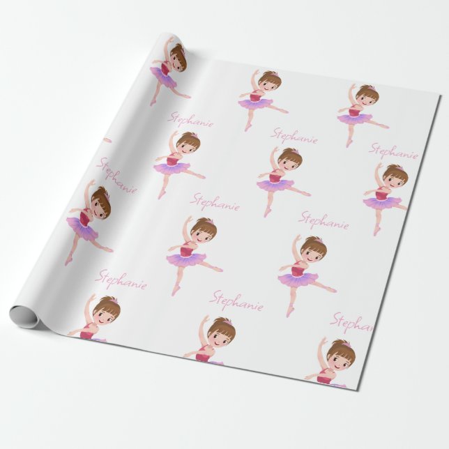 Papel De Regalo Bonito de nombres personalizados Ballerina rosa y  (Desenrollado)