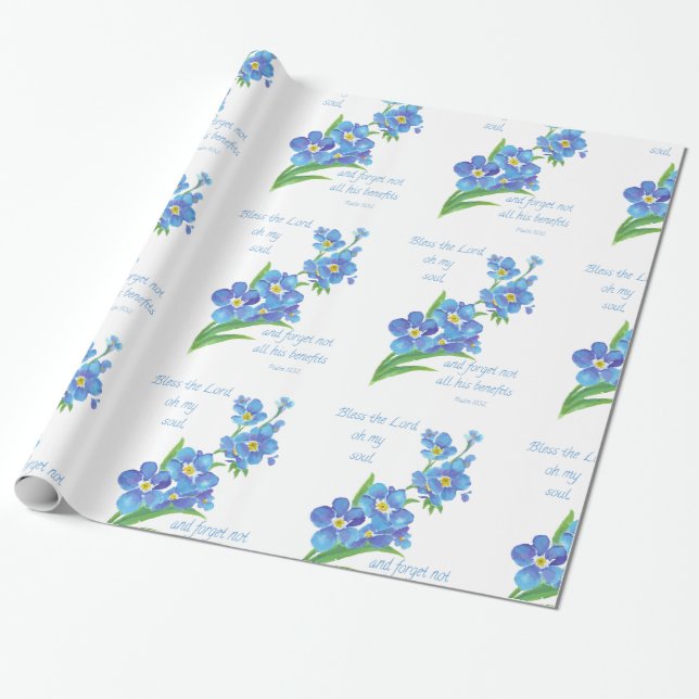 Papel De Regalo Bonito Flor azul Olvídenme no, bendito Señor (Desenrollado)