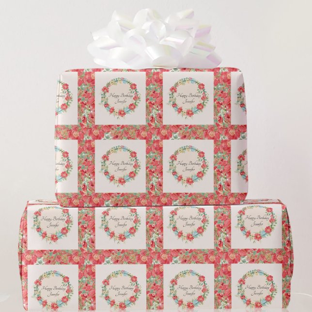 Papel De Regalo Bonito Floral Rosa Feliz Cumpleaños Añadir nombre (Subido por el creador)