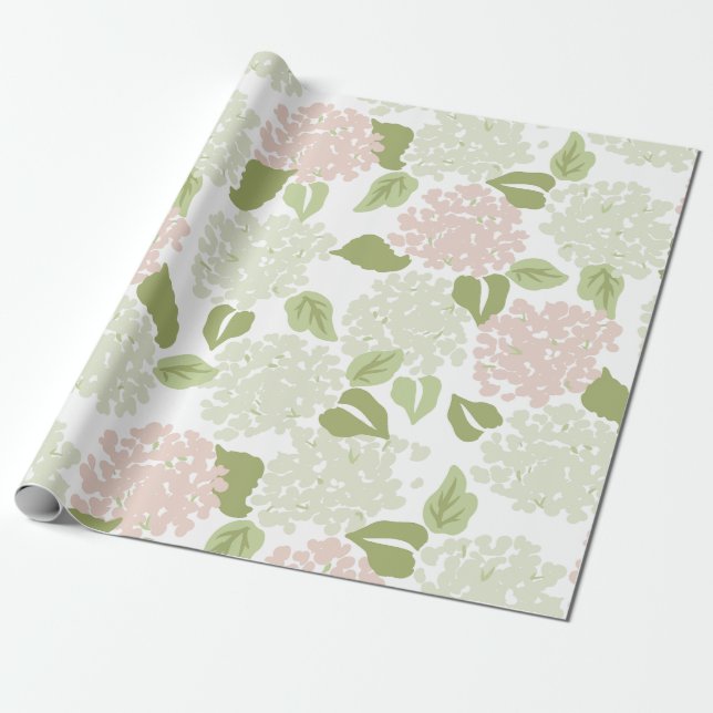Papel De Regalo Bonito hidrangea floral preppy clásico (Desenrollado)
