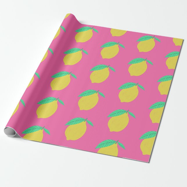 Papel De Regalo Bonito Lemons Fruity Fun amarillo rosa verde (Desenrollado)