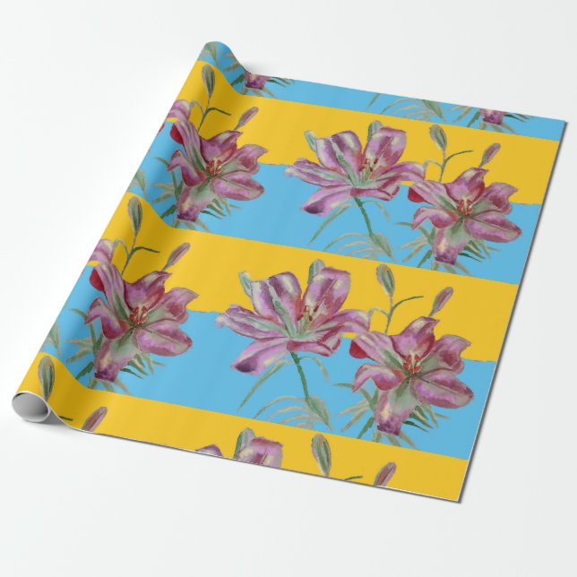 Papel De Regalo Bonito Lily Rosa Flor Floral Lilies Acuarela (Desenrollado)