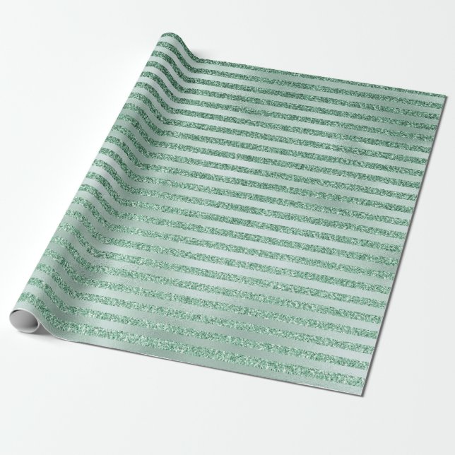 Papel De Regalo Bonito Mint Green Purpurina Ombre Stripes (Desenrollado)