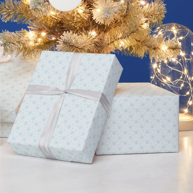 Papel De Regalo Bonito Mint Green Snowflakes Light Green Navidades (Vacaciones)