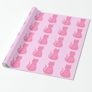 Papel De Regalo Bonito Niña Rosa Personalizado Gato Baby Shower