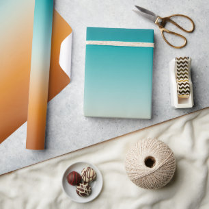 Papel De Regalo Bonito Ombre Naranja soleado y degradado azul Verd