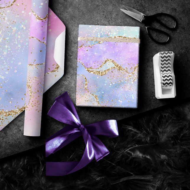 Papel De Regalo Bonito Pastel Agate | Vena acuarela Purpurina de o (Subido por el creador)