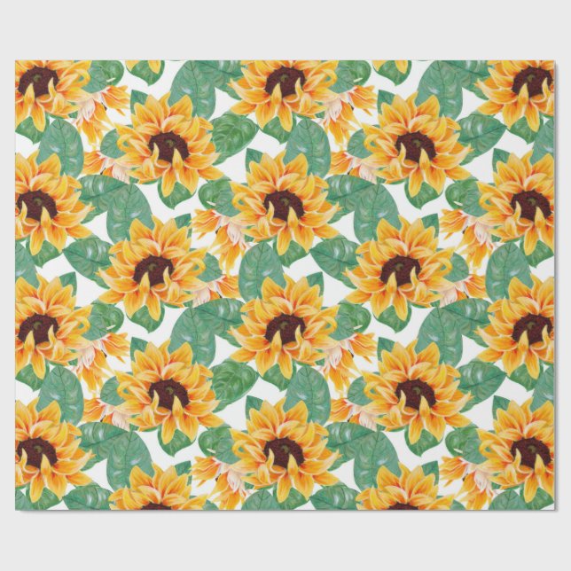 Papel De Regalo Bonito Patrón amarillo y verde girasol (Superficie plana)