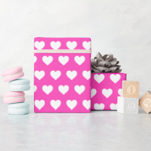 Papel De Regalo Bonito Patrón de corazón blanco Neon Pink