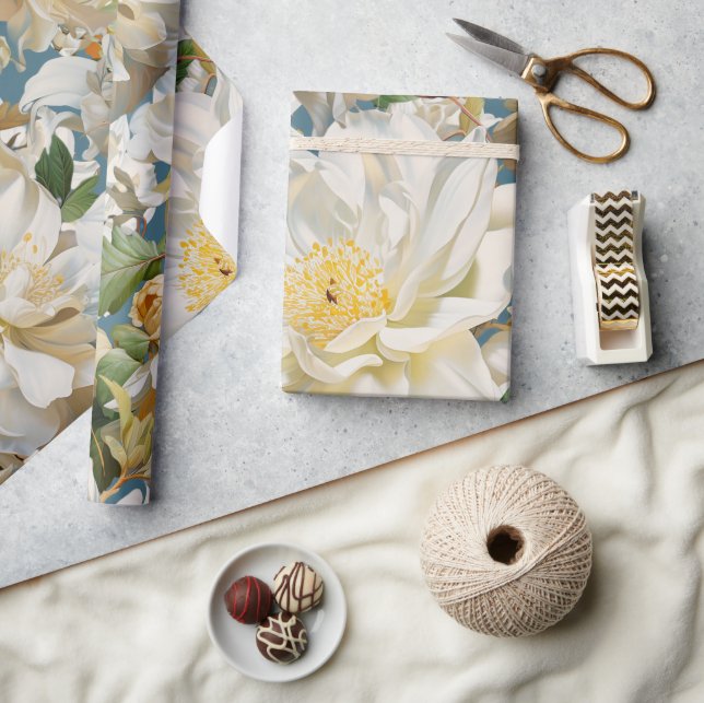 Papel De Regalo Bonito patrón de peonía blanca y magnolia (Artesanía)