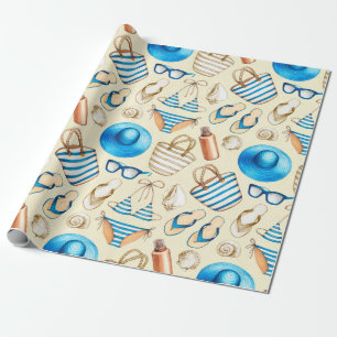 Papel De Regalo Bonito patrón de verano con gafas, bikini, umbrel