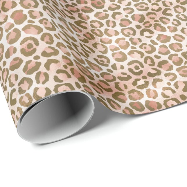 Papel De Regalo Bonito Peach Brown Leopard Print (Esquina del rollo)