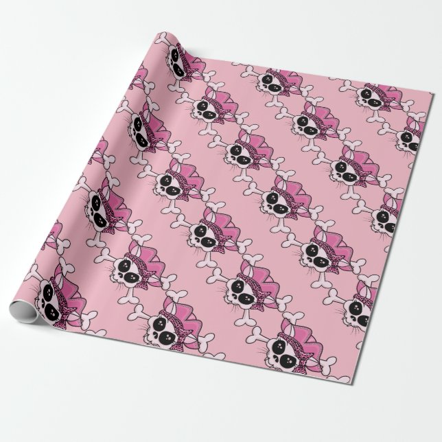 Papel De Regalo Bonito Pirate Kitty Skull (Desenrollado)