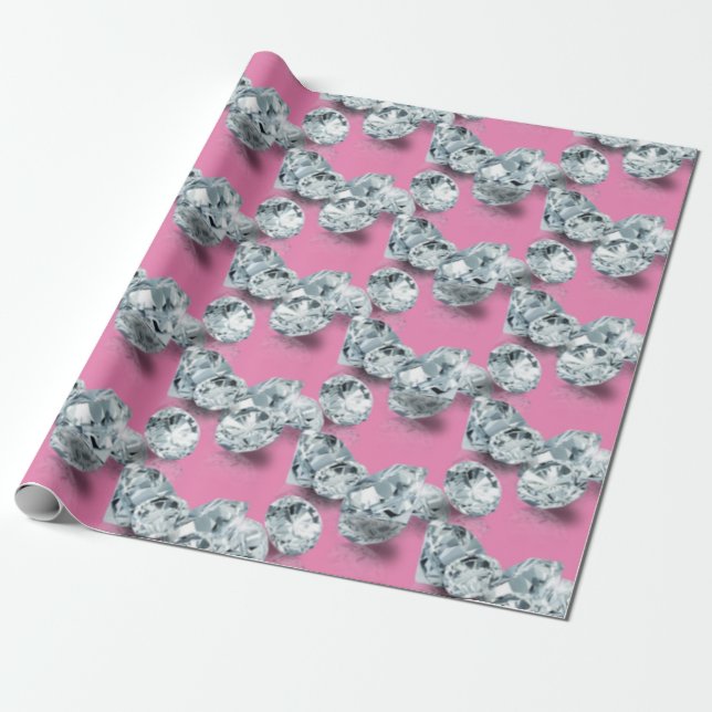 Papel De Regalo Bonito regalo de cristal rosa suave de diamantes (Desenrollado)