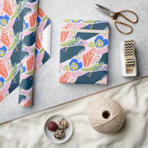 Papel De Regalo Bonito Resumen Patrón floral Naranja verde azul