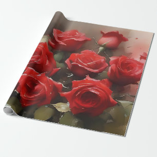 Papel De Regalo Bonito rojas brillantes jardín acuarela pintura