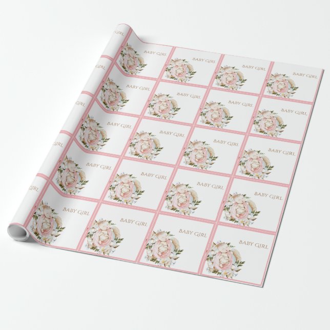Papel De Regalo Bonito Rosa Floral Bebé (Desenrollado)