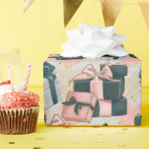 Bonito rosa y gris envuelto presenta cumpleaños