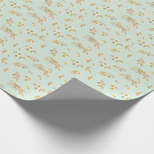 Papel De Regalo Bonito Vintage Green Floral Pink