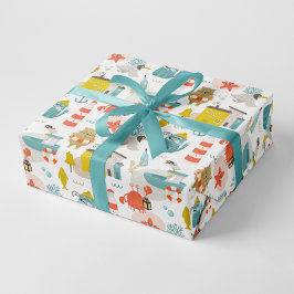 Papel De Regalo Bonitos animales náuticos. Patrón de niños del mar