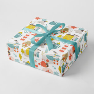 Papel De Regalo Bonitos animales náuticos. Patrón de niños del mar