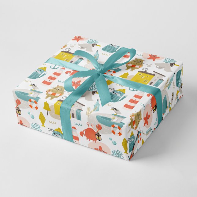 Papel De Regalo Bonitos animales náuticos. Patrón de niños del mar (Subido por el creador)