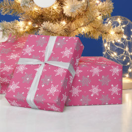 Papel De Regalo Bonitos copos de nieve y destellos Navidades rosad