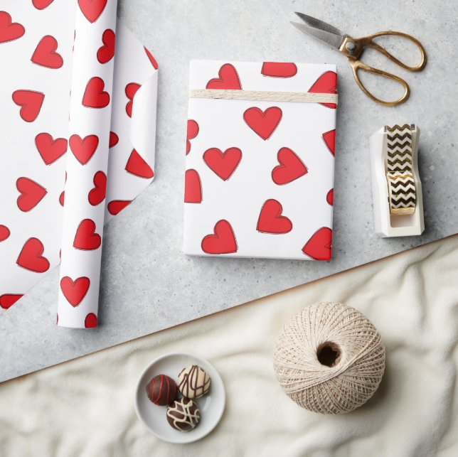 Papel De Regalo Bonitos corazones rojos (Artesanía)