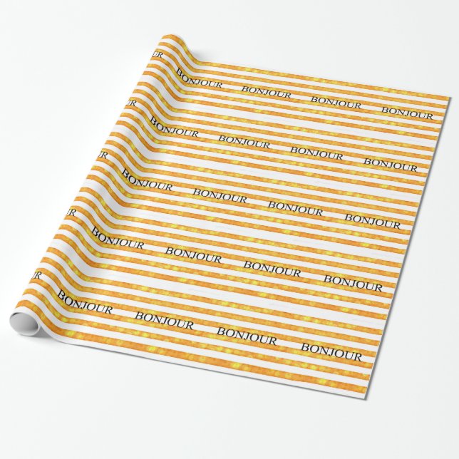 Papel De Regalo Bonjour Naranja Stripe Bokeh (Desenrollado)