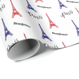 Papel de regalo Bonjour Rojo Azul París Torre Eiff